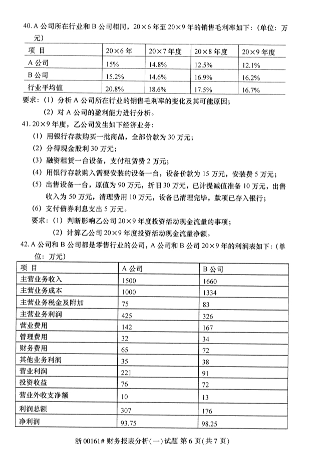 全國2019年10月自考00161財務報表分析(一)試題(圖6)